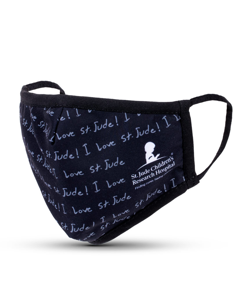 Black & Grey I Love St. Jude Repeat Adult Face Mask with Filter Pocket